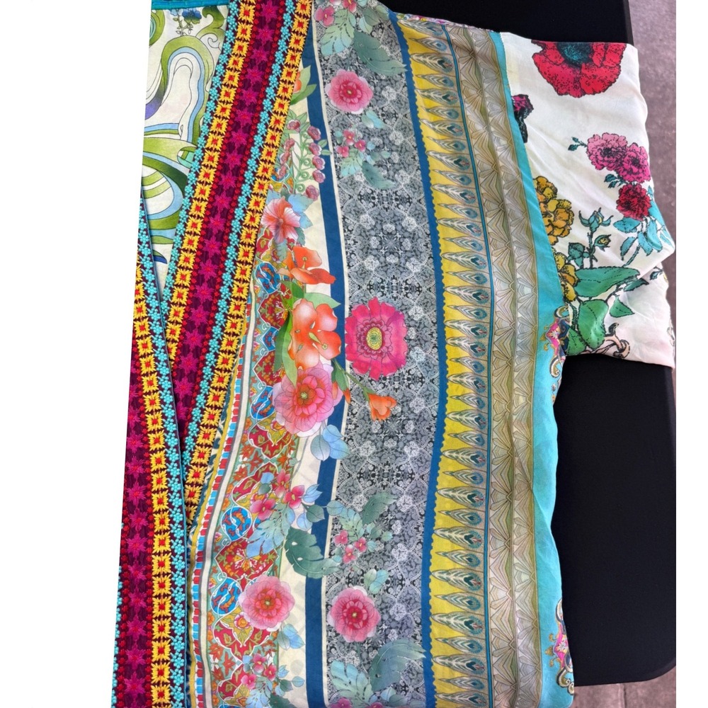 Silk Reversible Kimono Robe OS Multi Floral Paisley Butterfly Boho Festival Wrap - Picture 11 of 16